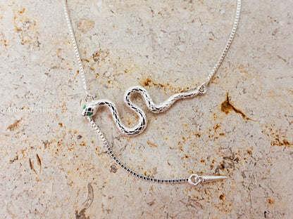 Sterling Silver Snake Necklace Adjustable Chain, Snake Jewelry For Her Mom Sister