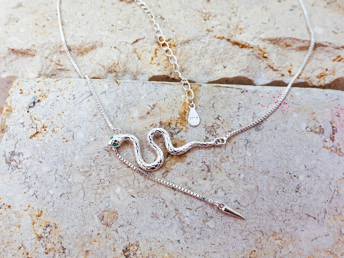 Sterling Silver Snake Necklace Adjustable Chain, Snake Jewelry For Her Mom Sister