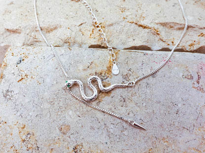Sterling Silver Snake Necklace Adjustable Chain, Snake Jewelry For Her Mom Sister