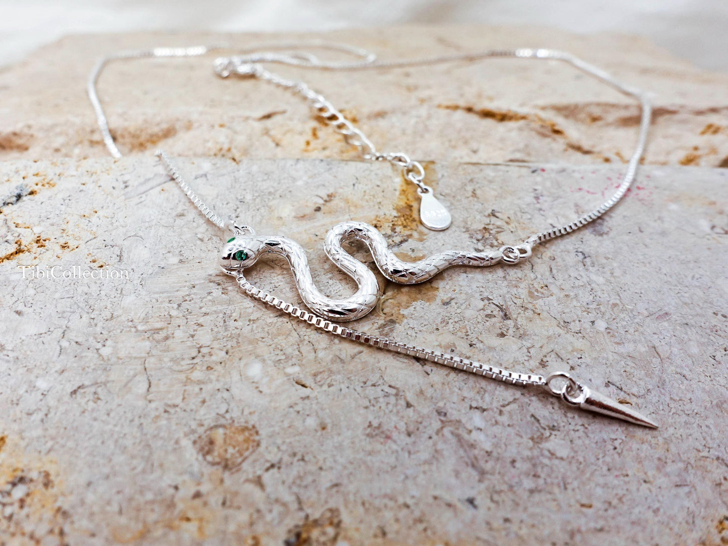 Sterling Silver Snake Necklace Adjustable Chain, Snake Jewelry For Her Mom Sister