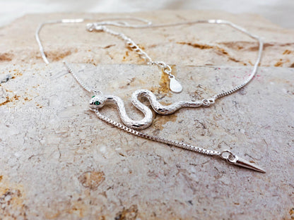 Sterling Silver Snake Necklace Adjustable Chain, Snake Jewelry For Her Mom Sister