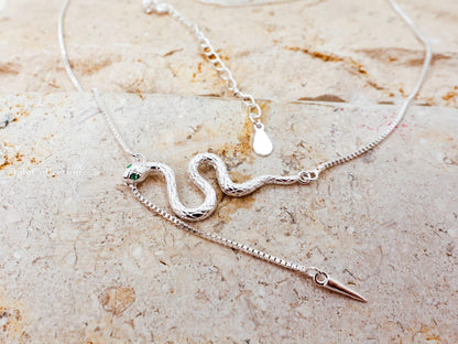 Sterling Silver Snake Necklace Adjustable Chain, Snake Jewelry For Her Mom Sister