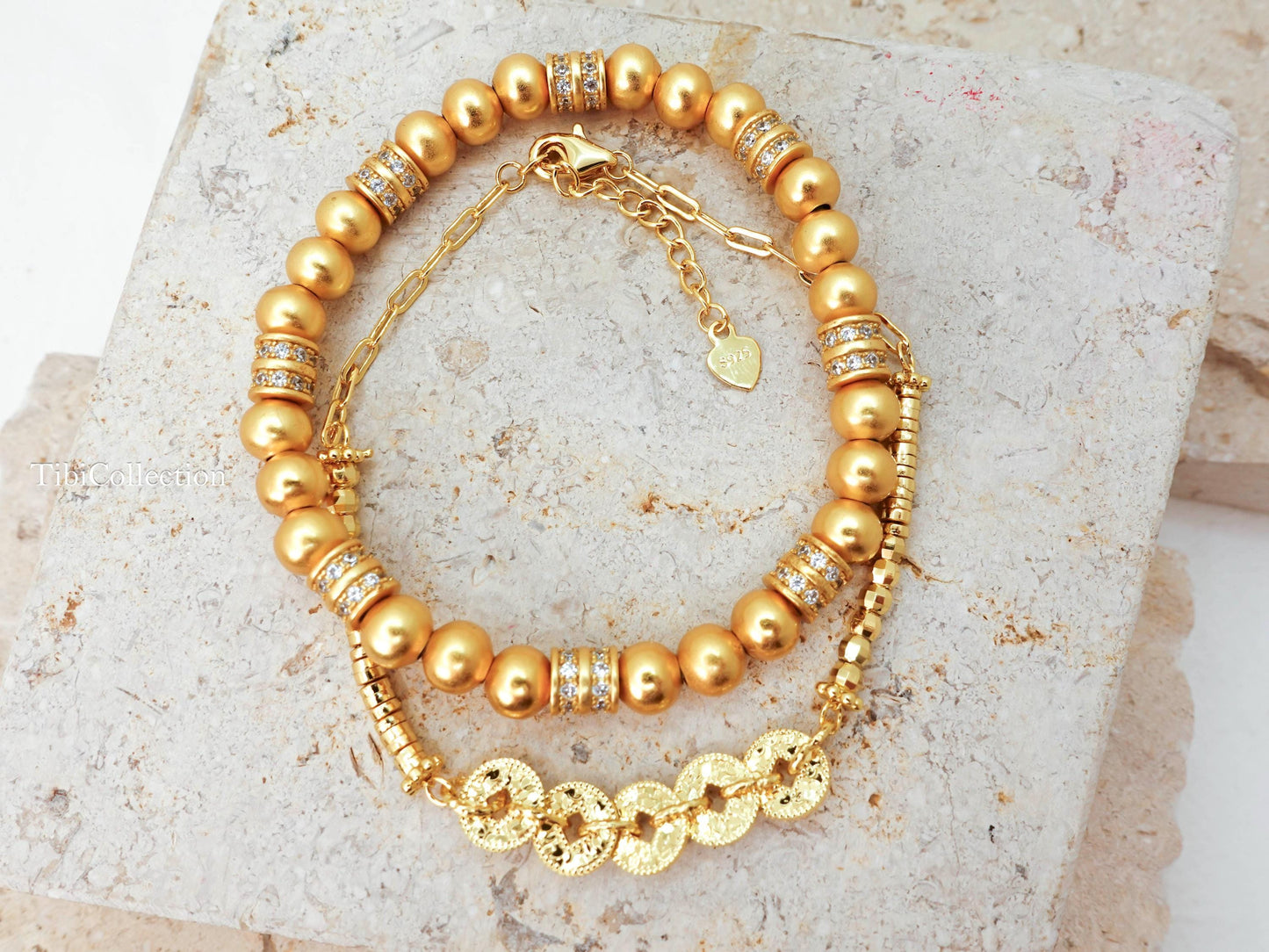 Gold Bracelet Stack, Lucky Money Wealth Abundance Jewelry Gift for Her Mom Sister