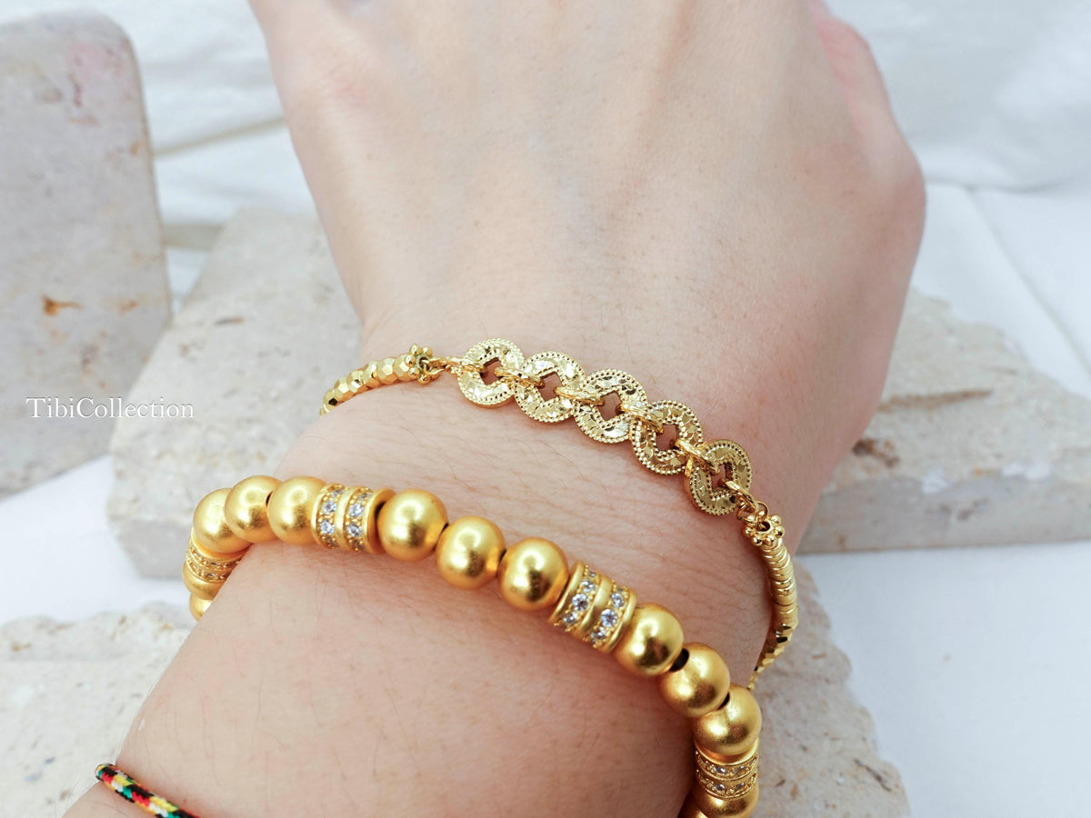 Gold Bracelet Stack, Lucky Money Wealth Abundance Jewelry Gift for Her Mom Sister