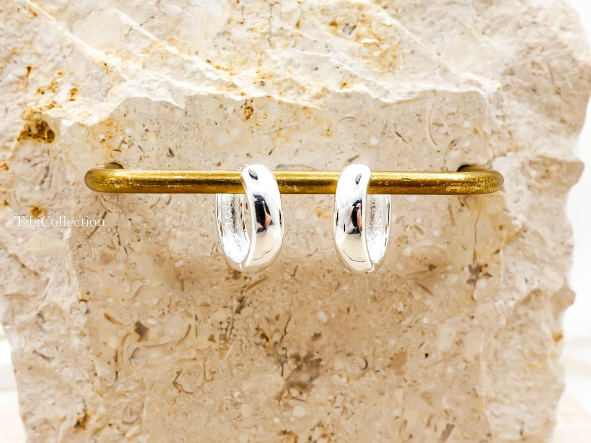Huggie Hoop Earrings Sterling Silver, Colorful CZ Hoops Gift for Her