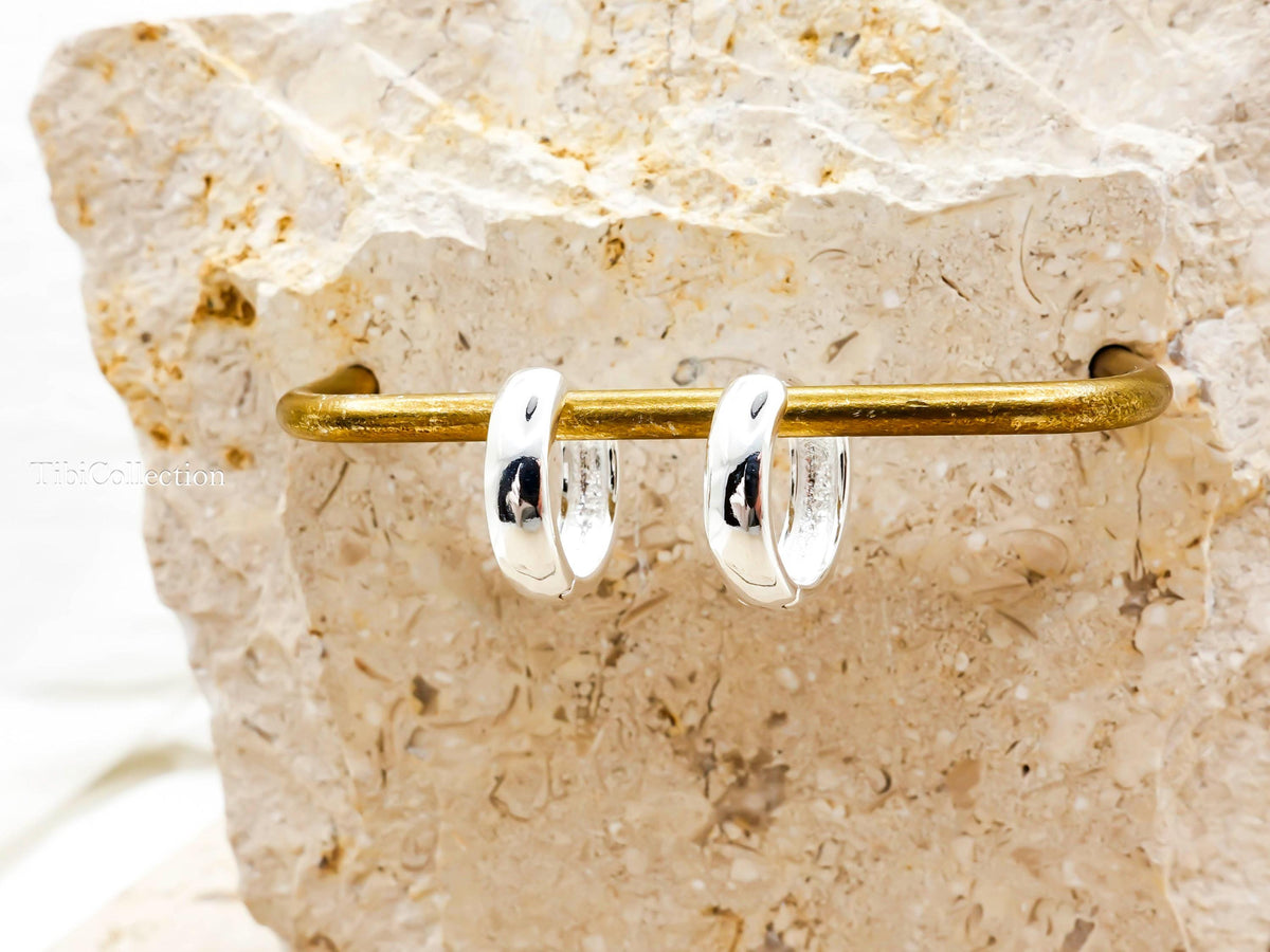 Huggie Hoop Earrings Sterling Silver, Colorful CZ Hoops Gift for Her