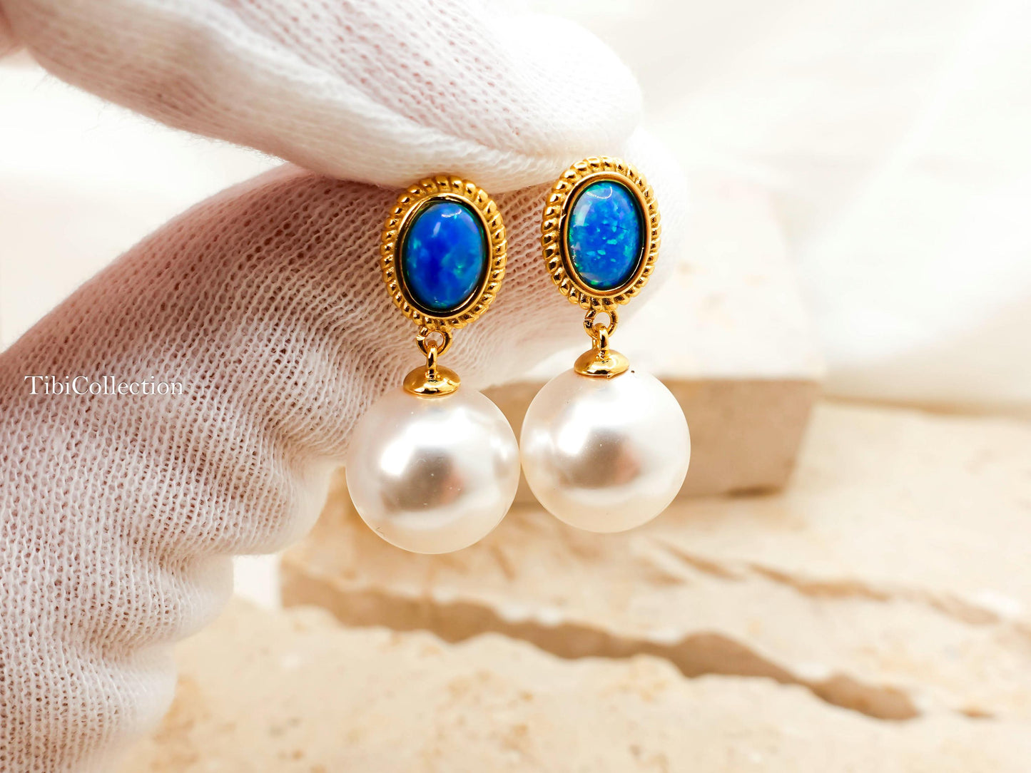 Freshwater Pearl Drop Earrings, Sterling Silver Gold Filled with Opal, June Birthstone Gift