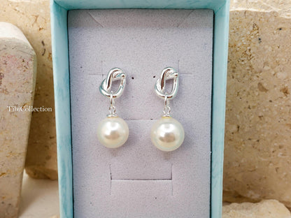 Sterling Silver Pearl Drop Earrings, Freshwater Pearl Jewelry Gift for Her Mom Sister