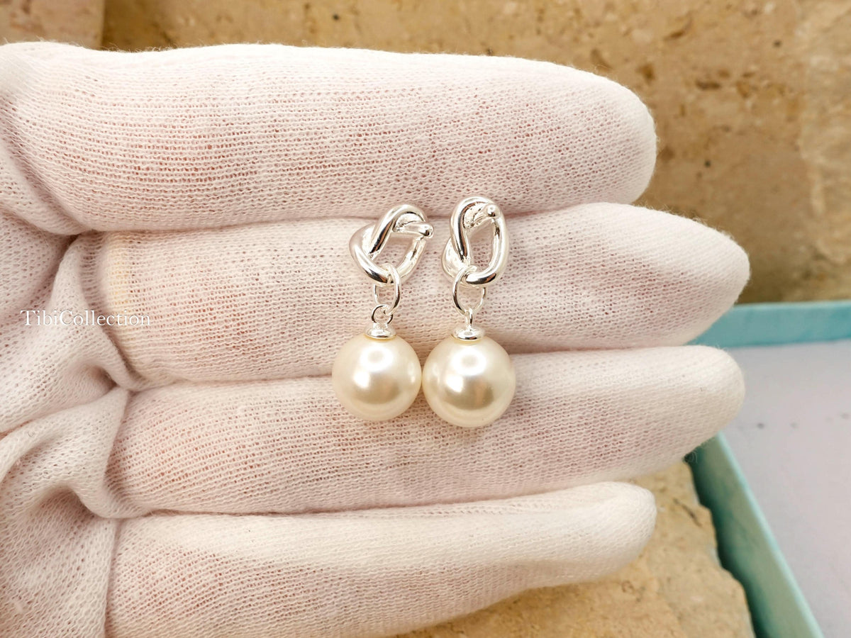 Sterling Silver Pearl Drop Earrings, June Birthstone Jewelry Gift for Her Mom Sister