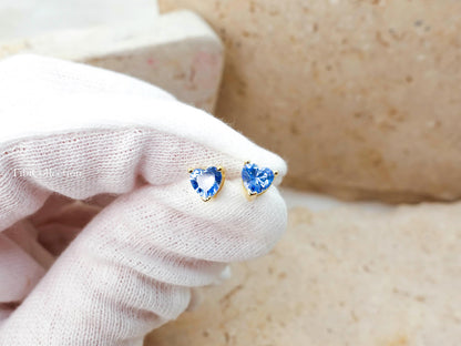 Dainty Blue Topaz Stud Earrings, Tiny Heart Conch Tragus Cartilage Helix Studs Gift