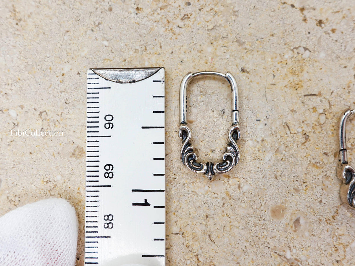 Sterling Silver Huggie Hoop Earrings, Black Mens Earrings Unisex Vintage Jewelry Gift