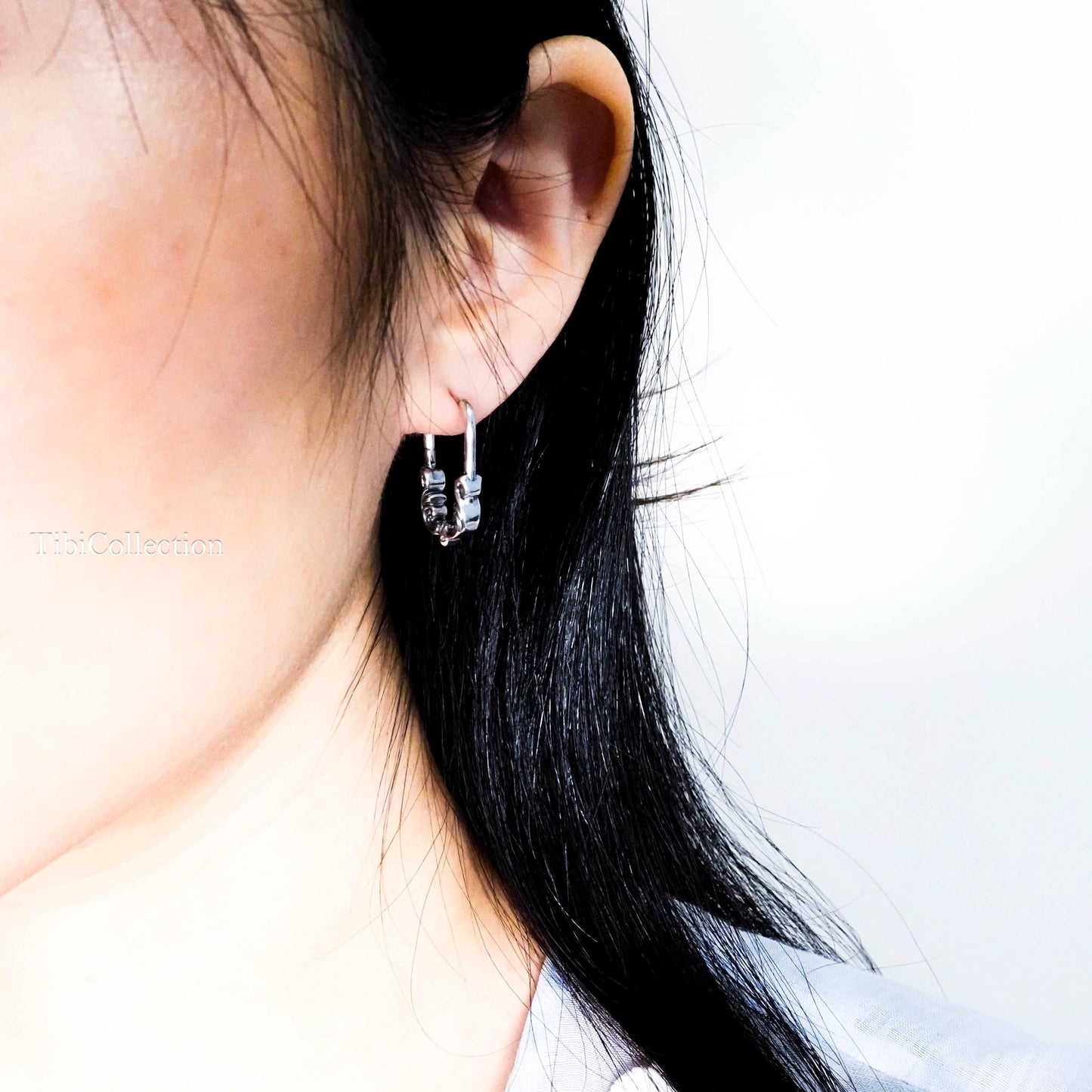 Sterling Silver Huggie Hoop Earrings, Black Mens Earrings Unisex Vintage Jewelry Gift