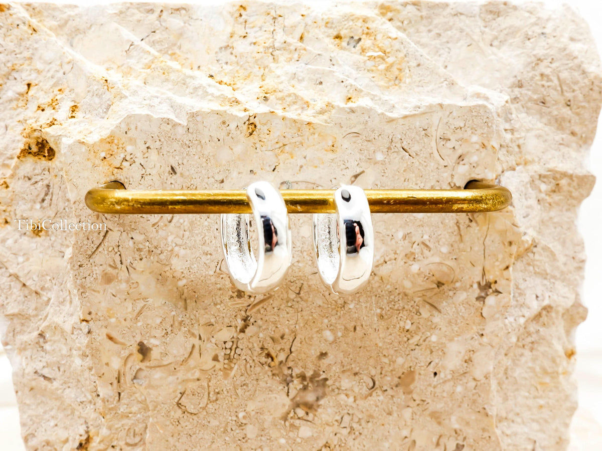 Sterling Silver Huggie Earrings, Small Lightweight Huggie Hoops for Her Mom Sis