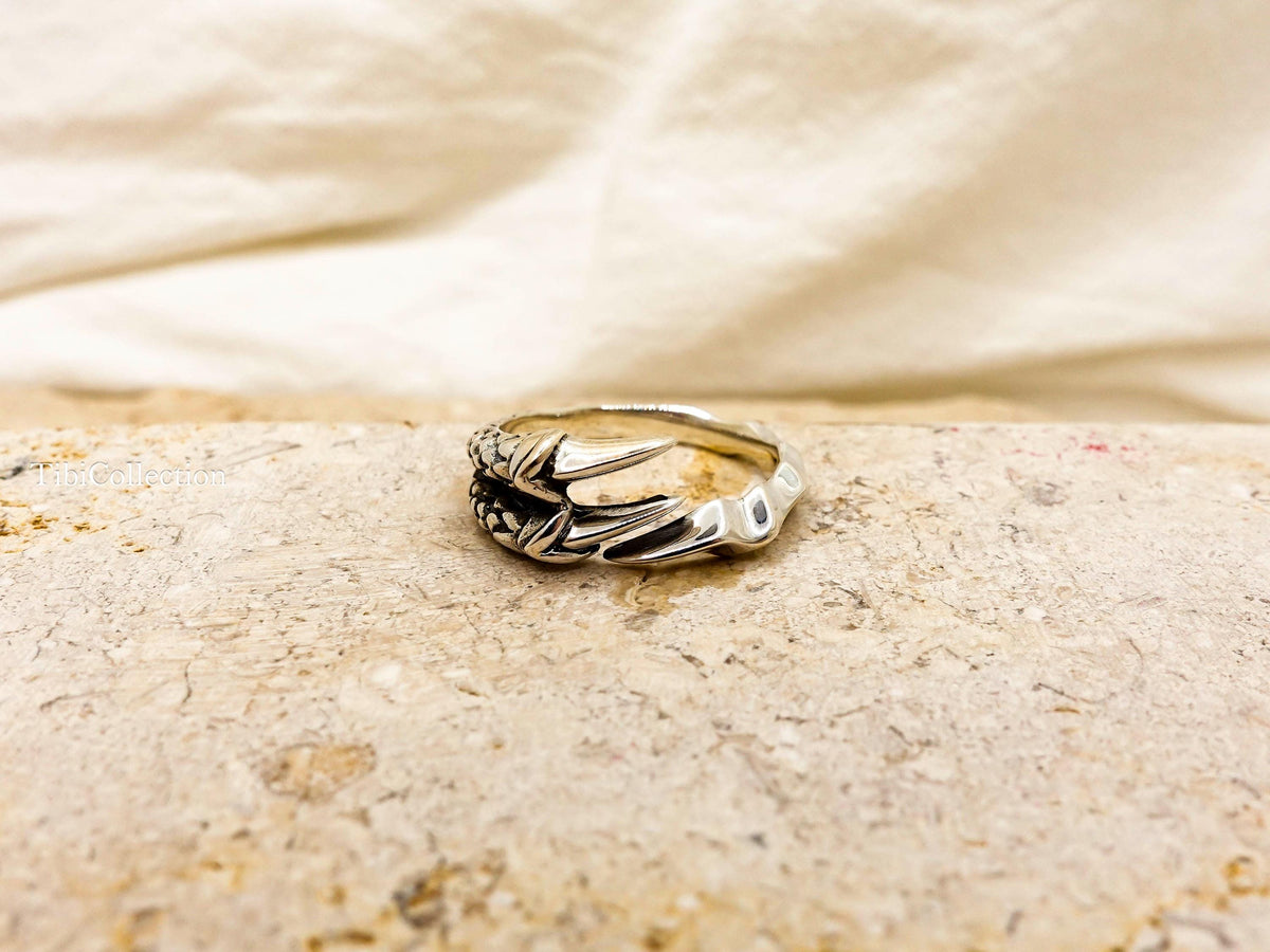 Sterling Silver Bird Claw Ring Adjustable, Open Gothic Statement Rings For Men Women