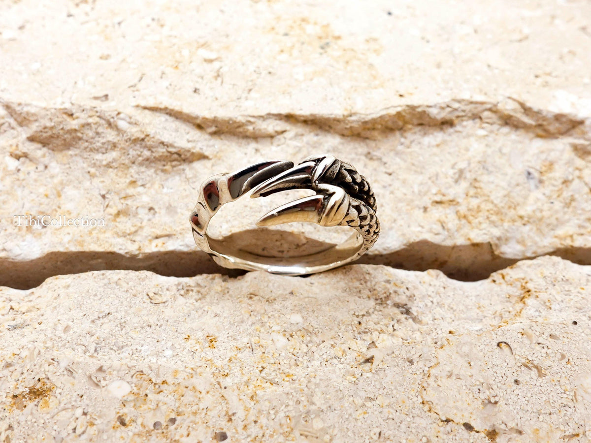 Sterling Silver Bird Claw Ring Adjustable, Open Gothic Statement Rings For Men Women