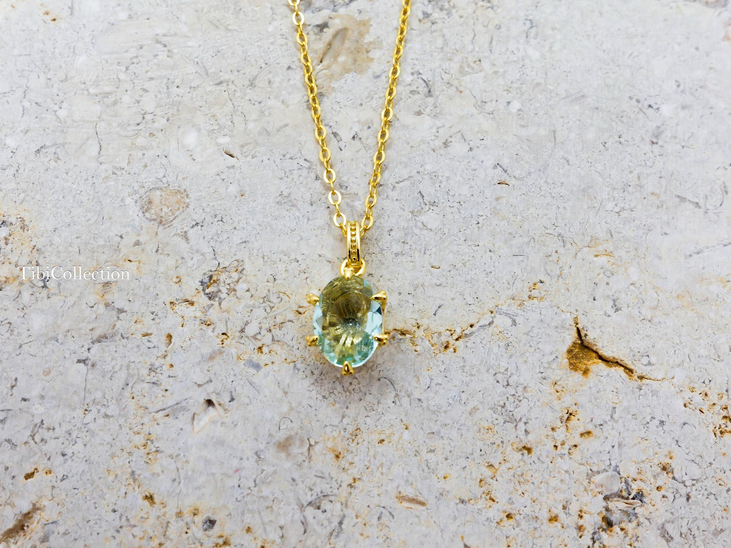 Dainty Oval Aquamarine Necklace Gold Filled Sterling Silver , Everyday Jewelry Gift for Mom