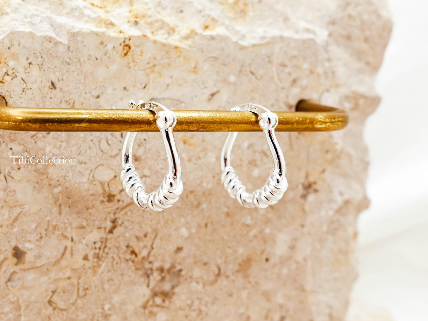 Small Hoop Earrings Sterling Silver , Textured Tiny Hoops Minimalist Gift