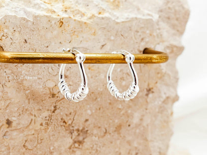 Small Hoop Earrings Sterling Silver , Textured Tiny Hoops Minimalist Gift