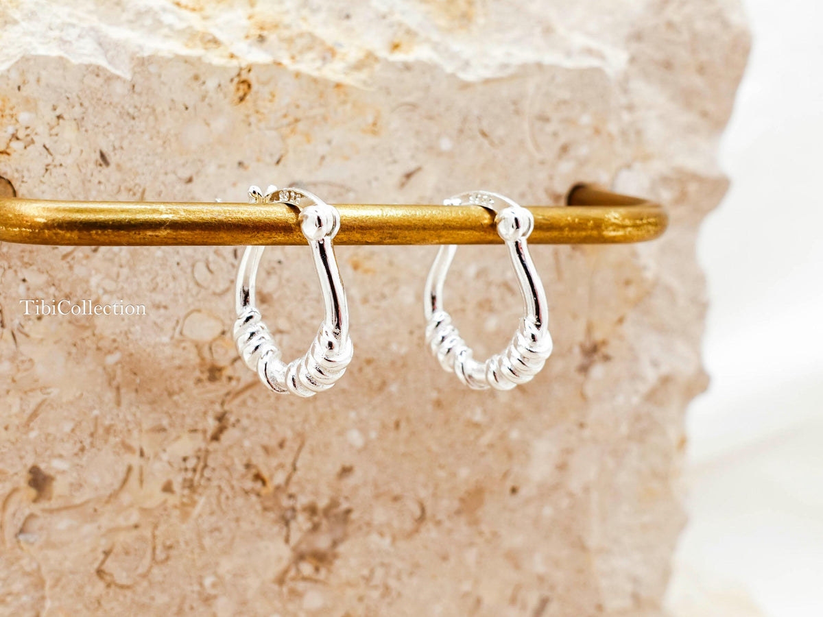 Small Hoop Earrings Sterling Silver , Textured Tiny Hoops Minimalist Gift