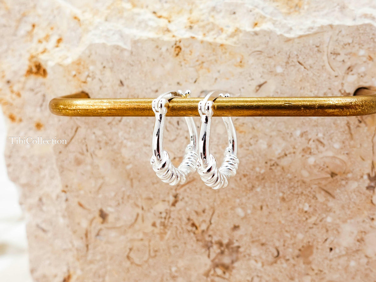 Small Hoop Earrings Sterling Silver , Textured Tiny Hoops Minimalist Gift