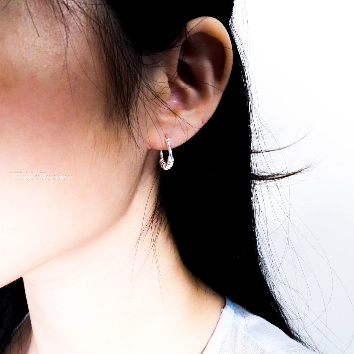 Small Hoop Earrings Sterling Silver , Textured Tiny Hoops Minimalist Gift
