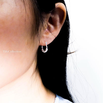 Small Hoop Earrings Sterling Silver , Textured Tiny Hoops Minimalist Gift