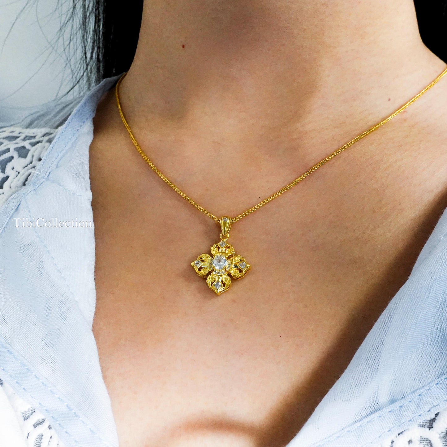 Gold Vajra Protection Necklace, Sterling Silver Vintage Gifts for Her Mom