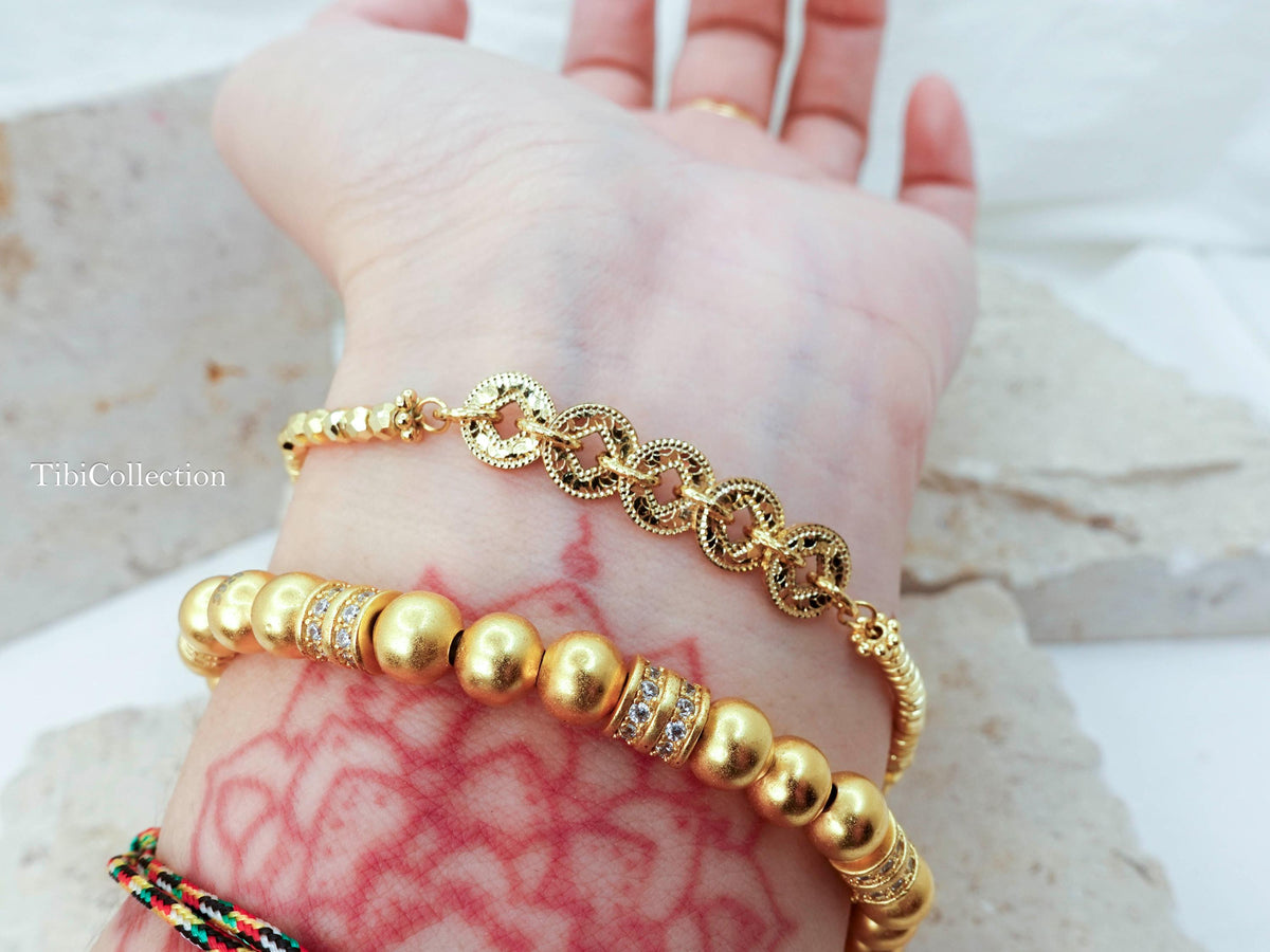 Gold Bracelet Stack, Lucky Money Wealth Abundance Jewelry Gift for Her Mom Sister