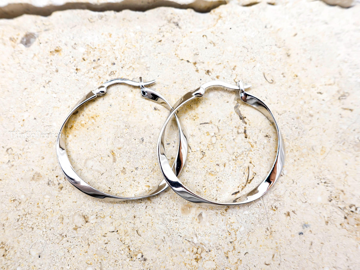 Sterling Silver Twist Large Hoop Earrings, Mobius Jewelry Gift for Her