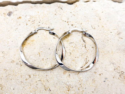Sterling Silver Twist Large Hoop Earrings, Mobius Jewelry Gift for Her