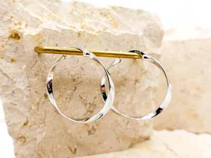 Sterling Silver Twist Large Hoop Earrings, Mobius Jewelry Gift for Her