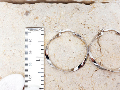 Sterling Silver Twist Large Hoop Earrings, Mobius Jewelry Gift for Her