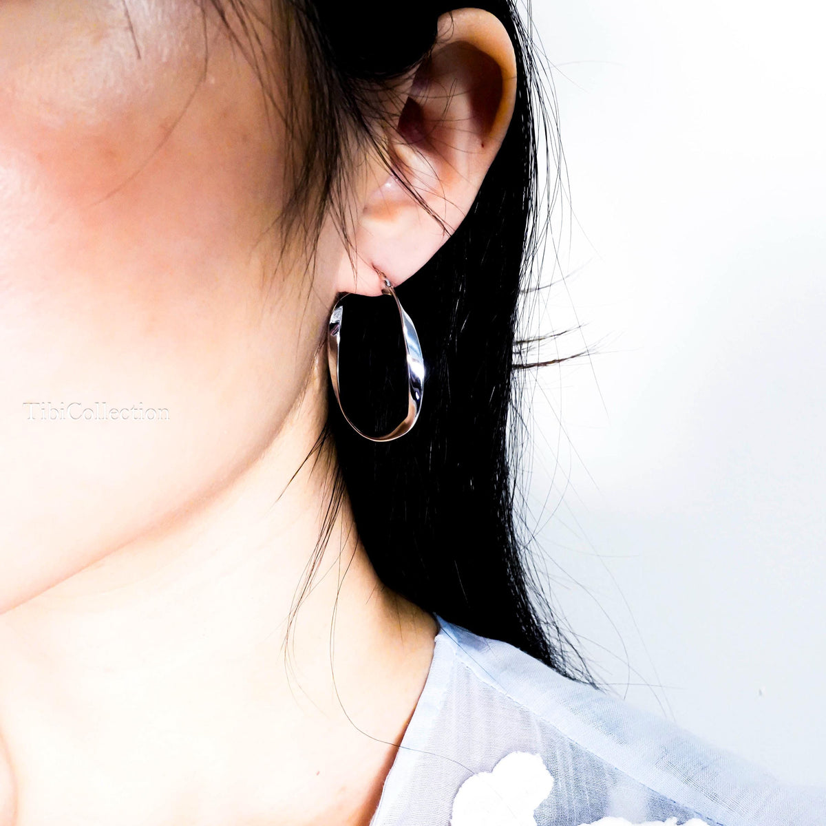 Sterling Silver Twist Large Hoop Earrings, Mobius Jewelry Gift for Her