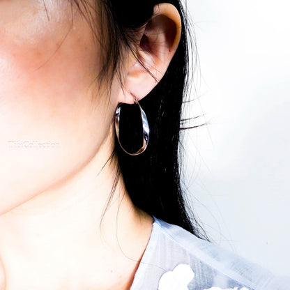 Sterling Silver Twist Large Hoop Earrings, Mobius Jewelry Gift for Her