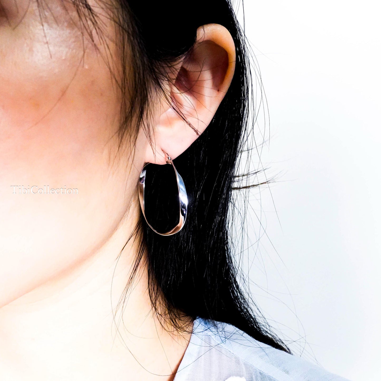 Sterling Silver Twist Large Hoop Earrings, Mobius Jewelry Gift for Her