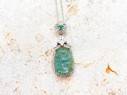 Sterling Silver Jade Necklace with Moissanite Emerald Gift for Mom