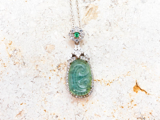 Sterling Silver Jade Necklace with Moissanite Emerald Gift for Mom