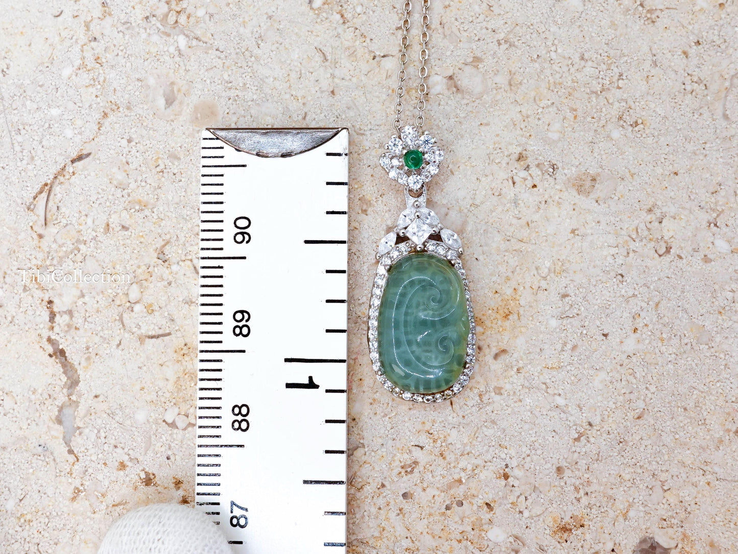 Sterling Silver Jade Necklace with Moissanite Emerald Gift for Mom