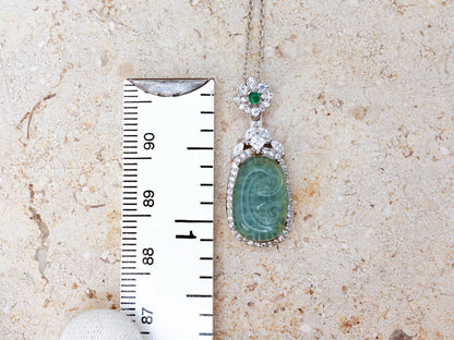 Sterling Silver Jade Necklace with Moissanite Emerald Gift for Mom