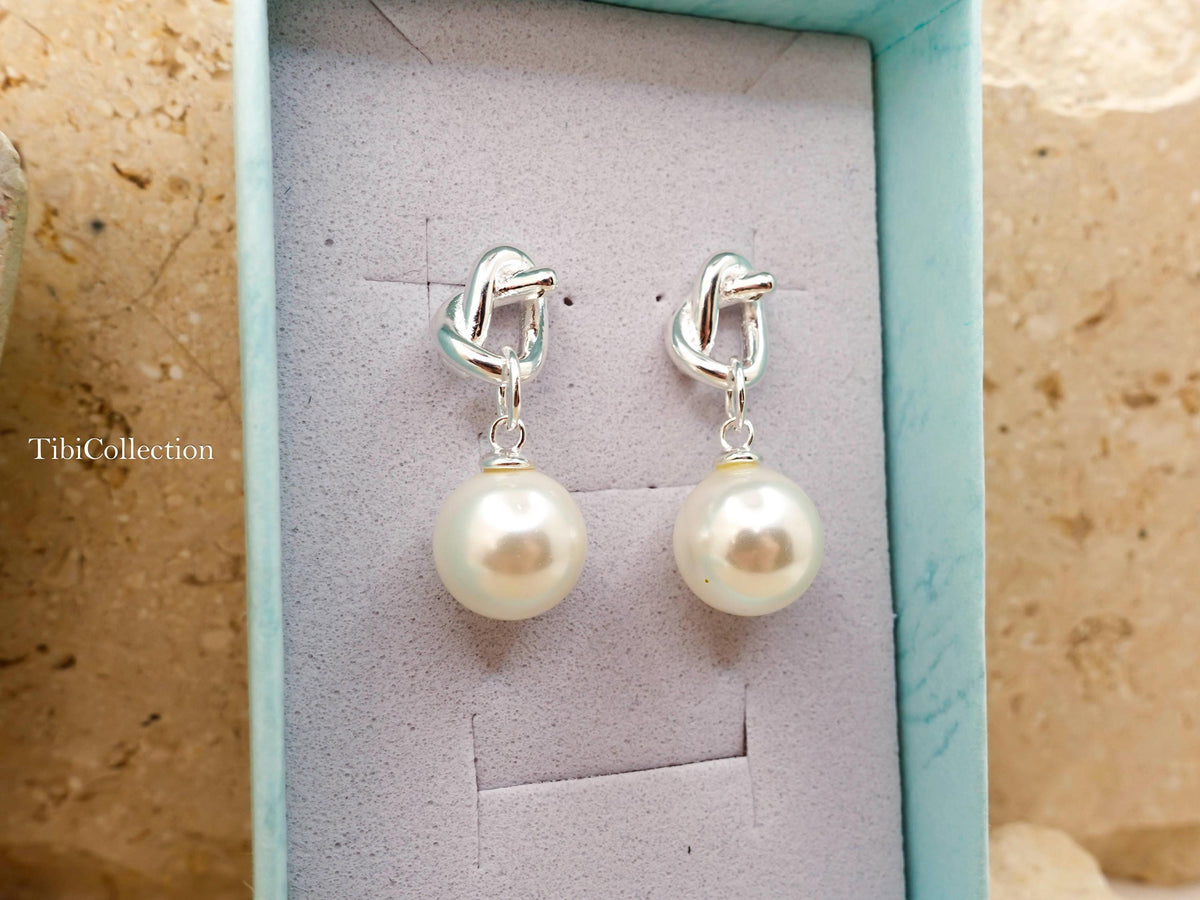 Sterling Silver Pearl Drop Earrings, June Birthstone Jewelry Gift for Her Mom Sister