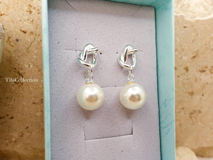 Sterling Silver Pearl Drop Earrings, June Birthstone Jewelry Gift for Her Mom Sister