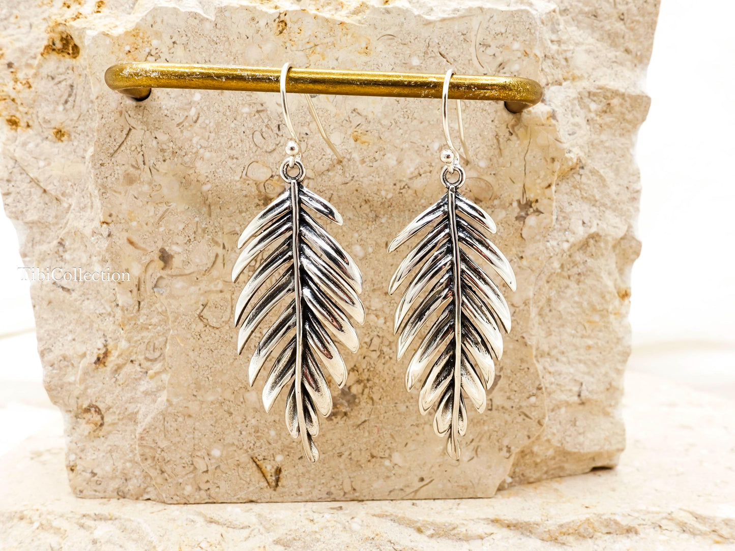 Sterling Silver Leaf Dangle Earrings, Fern Leaf Feather Boho Jewelry Gift for Her