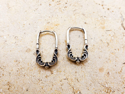 Sterling Silver Huggie Hoop Earrings, Black Mens Earrings Unisex Vintage Jewelry Gift
