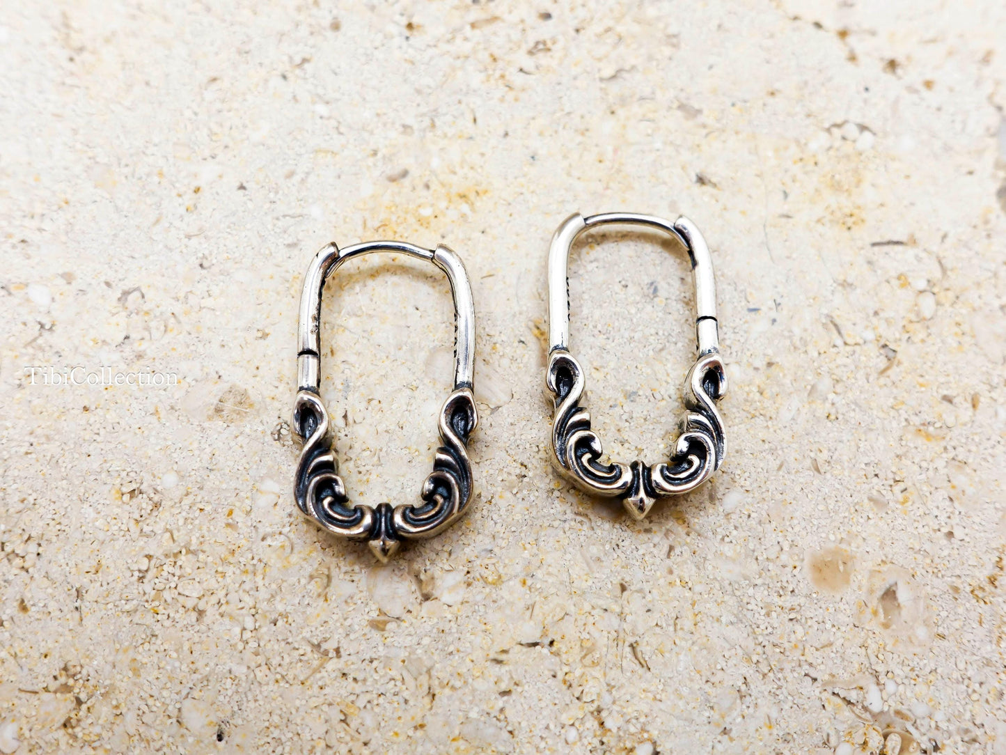 Sterling Silver Huggie Hoop Earrings, Black Mens Earrings Unisex Vintage Jewelry Gift