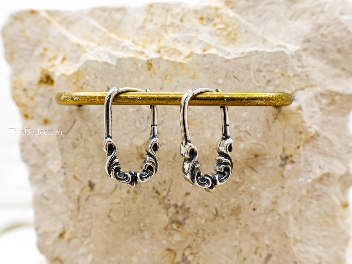 Sterling Silver Huggie Hoop Earrings, Black Mens Earrings Unisex Vintage Jewelry Gift