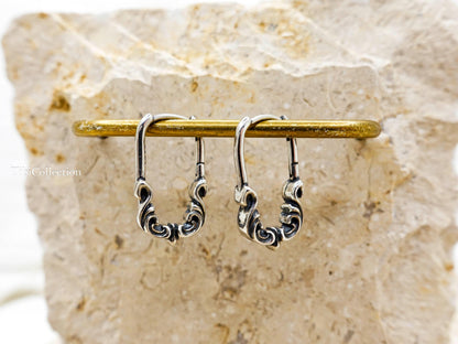 Sterling Silver Huggie Hoop Earrings, Black Mens Earrings Unisex Vintage Jewelry Gift