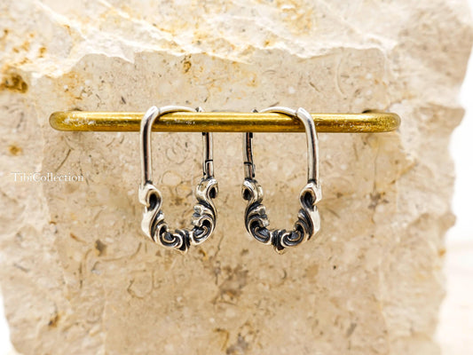 Sterling Silver Huggie Hoop Earrings, Black Mens Earrings Unisex Vintage Jewelry Gift