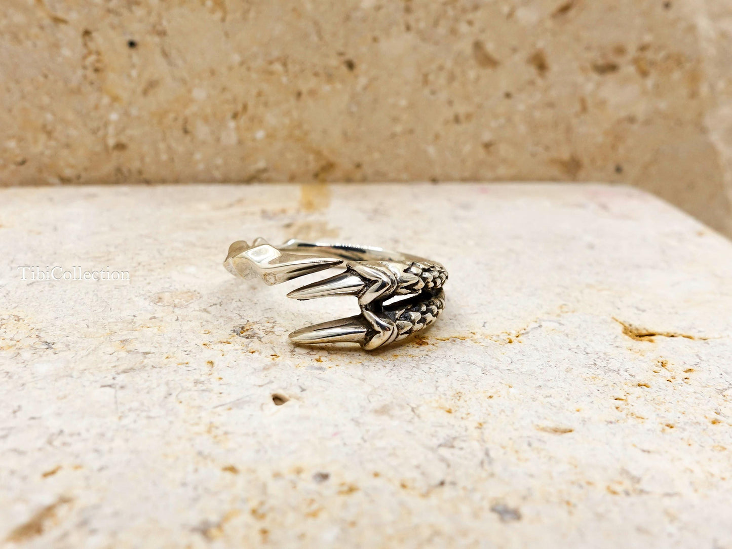 Sterling Silver Bird Claw Ring Adjustable, Open Gothic Statement Rings For Men Women