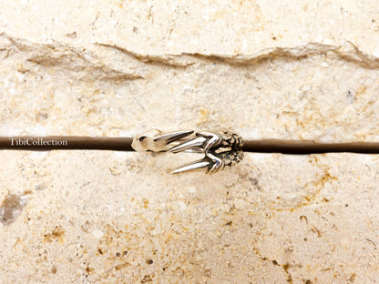 Sterling Silver Bird Claw Ring Adjustable, Open Gothic Statement Rings For Men Women