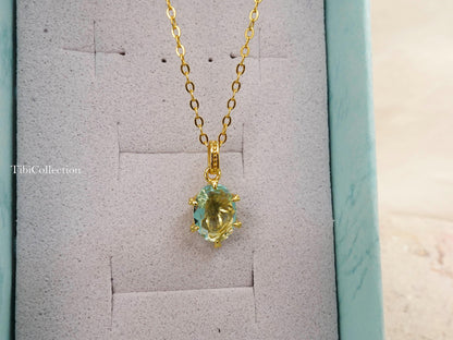 Dainty Oval Aquamarine Necklace Gold Filled Sterling Silver , Everyday Jewelry Gift for Mom